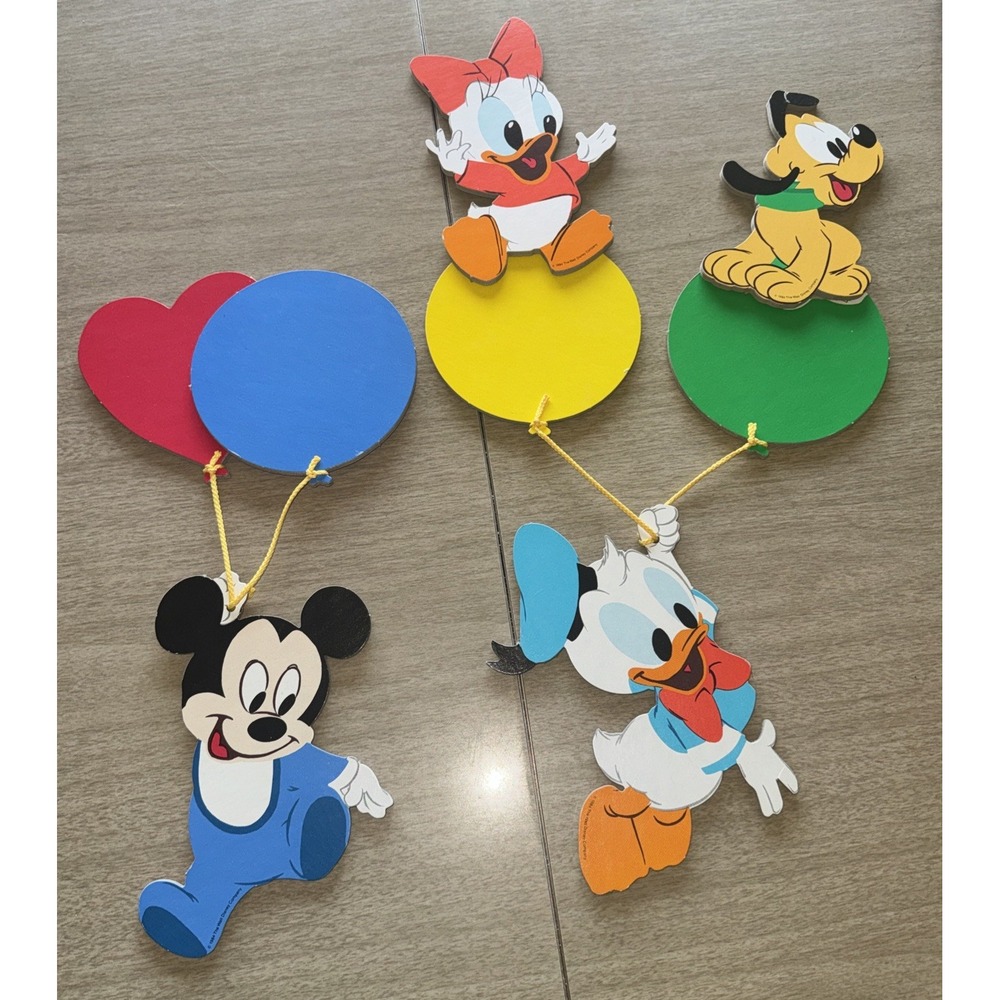 Vtg 80s Disney Cardboard Wall Hanging Baby Nursery Decor Mickey Pluto Donald